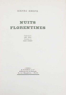 [Гейне Г. Флорентийские ночи / Худож. Григорий Глюкман]. Heine H. Nuits Florentines / Illustrations de Grigory Gluckmann. Paris: Editions de la Pléiade, 1925.